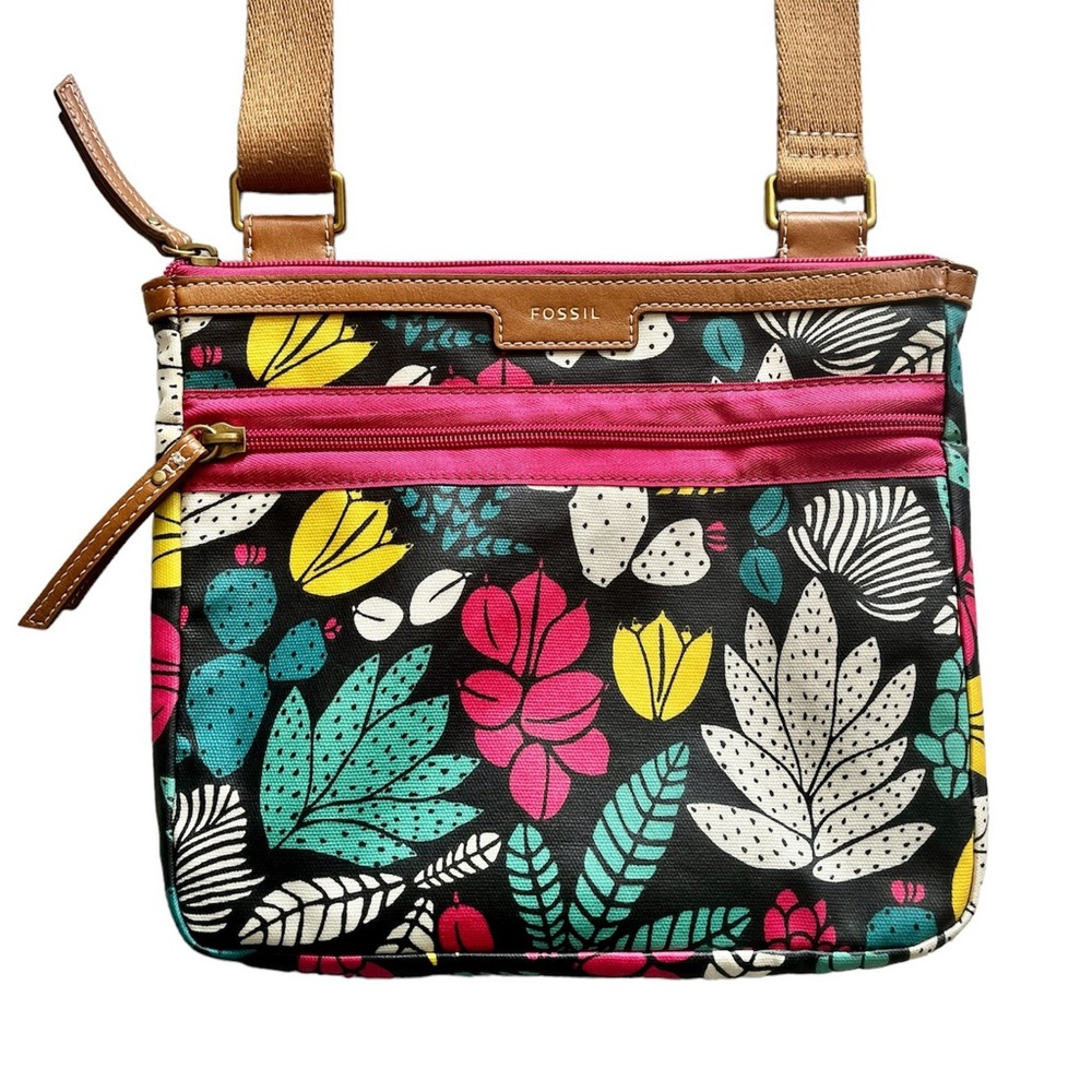 Fossil Fiona Satchel Dark Floral Cactus Crossbody Handbag Purse